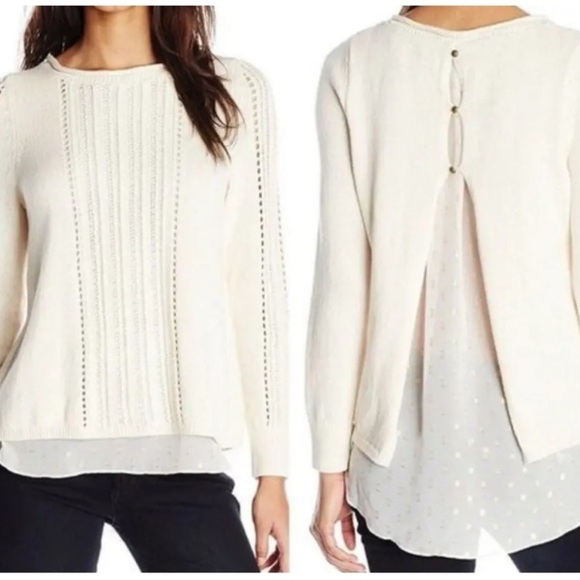 Lucky Brand Split Back Sweater Beige & Gold - Picture 1 of 7